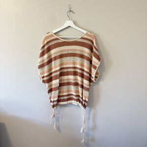 Anthropologie Striped Side Tie Poncho One Size Cotton Beach Boho
